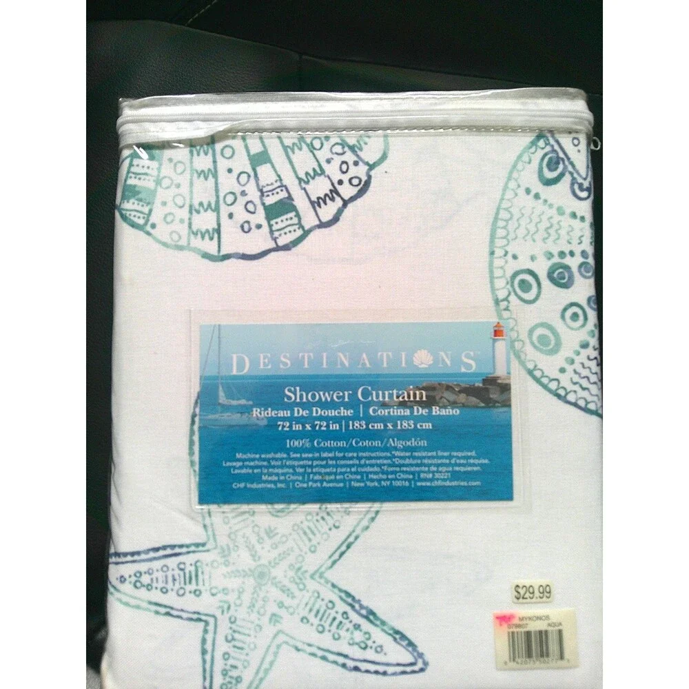NEW  Destinations 100% Cotton  Shell  Shower Curtain Called Mykonos